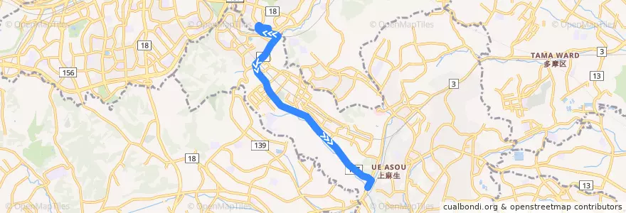 Mapa del recorrido 柿生27系統 de la línea  en Asao Ward.