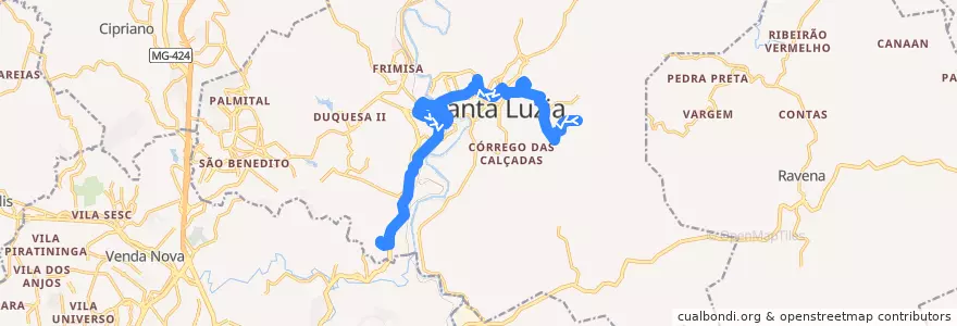 Mapa del recorrido 413-1 - Bicas/Bonanza via Morada do Rio (volta) de la línea  en Santa Luzia.