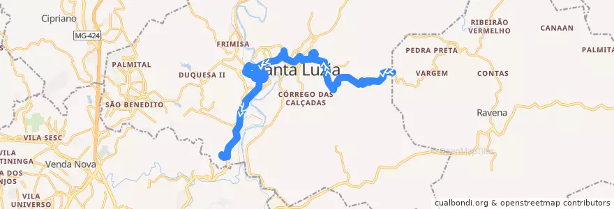 Mapa del recorrido 413-3 - Bicas/Várzea via Morada do Rio (volta) de la línea  en Santa Luzia.