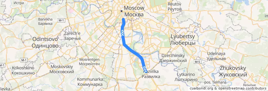 Mapa del recorrido Автобус 907: Каширское шоссе, 148 => Метро "Добрынинская" de la línea  en Südlicher Verwaltungsbezirk.