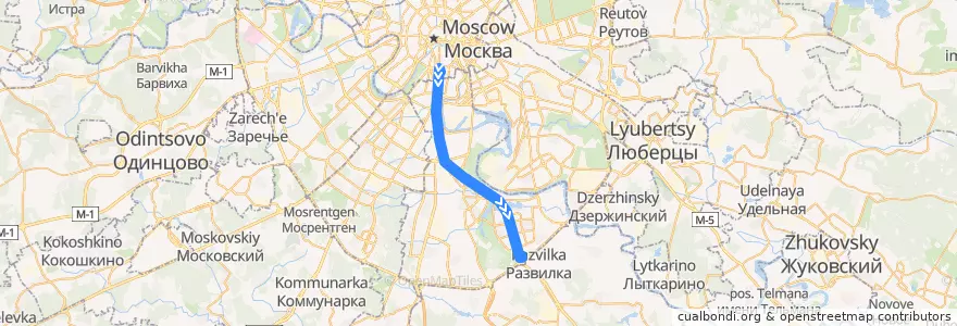 Mapa del recorrido Автобус 907: Метро "Добрынинская" => Каширское шоссе, 148 de la línea  en Southern Administrative Okrug.