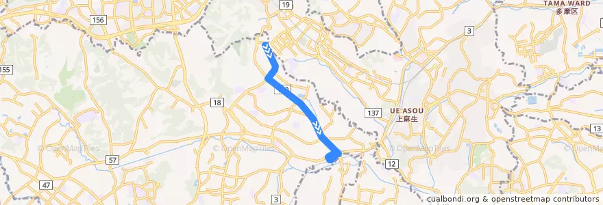 Mapa del recorrido 鶴26 de la línea  en 町田市.