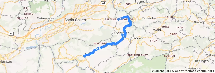 Mapa del recorrido Bus 190: Speicherschwendi => Teufen (AR) de la línea  en Mittelland.