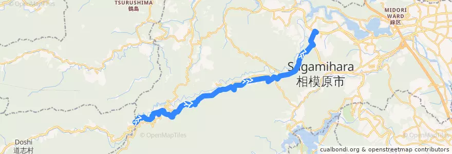 Mapa del recorrido 三ヶ木56系統 de la línea  en 緑区.