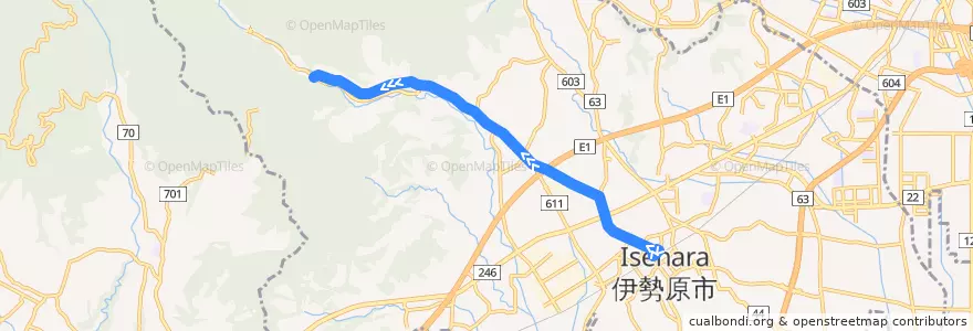 Mapa del recorrido 伊12 de la línea  en 伊勢原市.