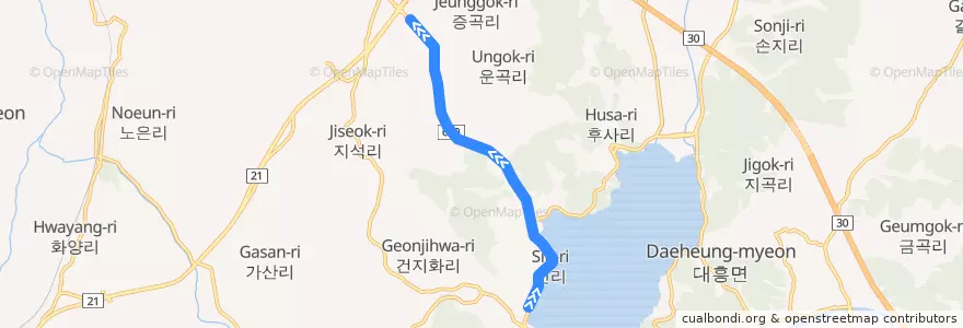 Mapa del recorrido 운곡길 de la línea  en 예산군.