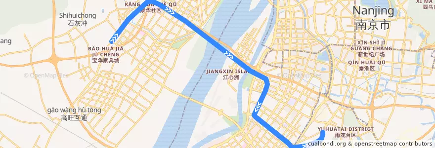 Mapa del recorrido 南京地铁10号线: 雨山路 => 安德门 de la línea  en Nanjing City.