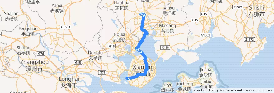 Mapa del recorrido Bus 快2 (BRT): 同安枢纽站 => 第一码头站 de la línea  en Fujian.