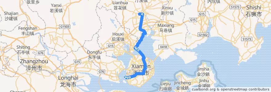 Mapa del recorrido Bus 快2 (BRT): 第一码头站 => 同安枢纽站 de la línea  en فوجيان.
