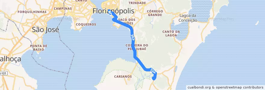 Mapa del recorrido Ônibus 410: Rio Tavares Direto, TICEN => TIRIO de la línea  en Florianópolis.