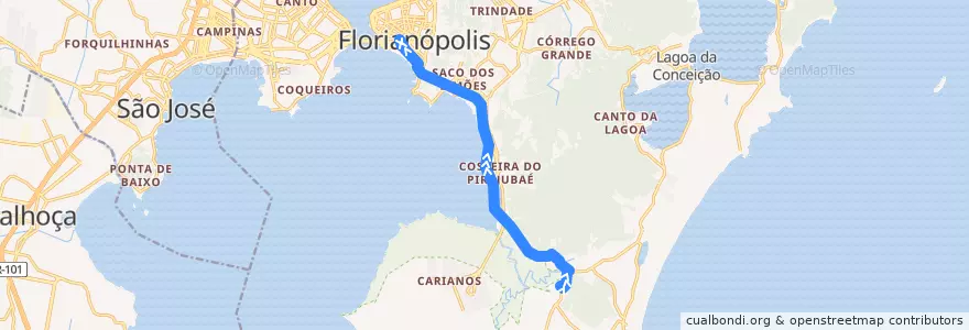 Mapa del recorrido Ônibus 410: Rio Tavares Direto, TIRIO => TICEN de la línea  en Florianópolis.