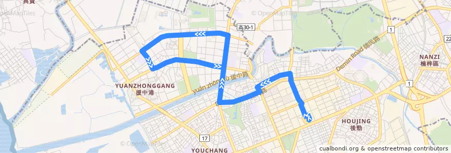 Mapa del recorrido 紅56(正線_往程) de la línea  en 楠梓區.
