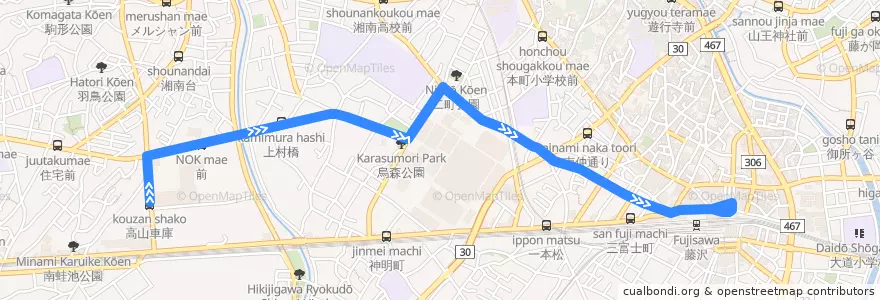 Mapa del recorrido 藤沢02系統 de la línea  en 藤沢市.