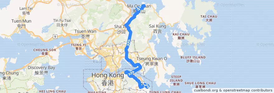 Mapa del recorrido Cross-harbour Bus 682 (Chai Wan (East) → Wu Kai Sha Station) de la línea  en Nuovi Territori.