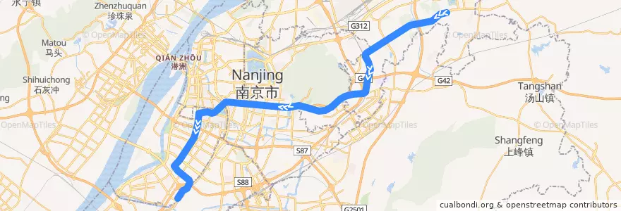Mapa del recorrido 南京地铁2号线: 经天路 => 油坊桥 de la línea  en Nankin.