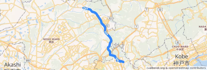 Mapa del recorrido 白川台線 de la línea  en 神戸市.