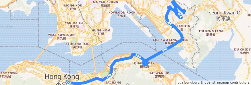 Mapa del recorrido Bus 601 (Admiralty (East) - Po Tat Estate) de la línea  en 新界.