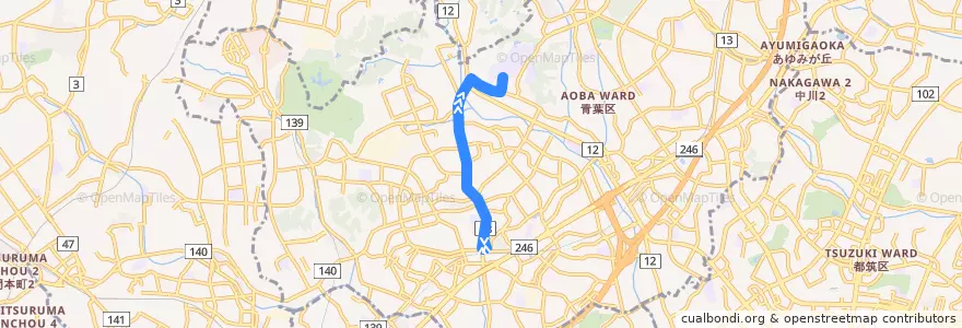 Mapa del recorrido 成合線 de la línea  en 青葉区.
