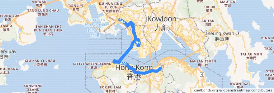 Mapa del recorrido Bus 914 (Hoi Lai Estate → Tin Hau Station) de la línea  en الأقاليم الجديدة.