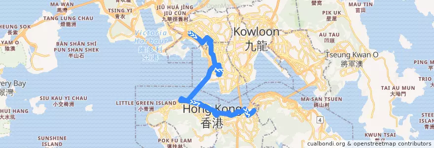 Mapa del recorrido Bus 914X (Hoi Lai Estate → Tin Hau Station) de la línea  en Nouveaux Territoires.