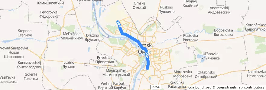 Mapa del recorrido Троллейбус №4: Омский нефтеперерабатывающий завод - Железнодорожный вокзал de la línea  en городской округ Омск.