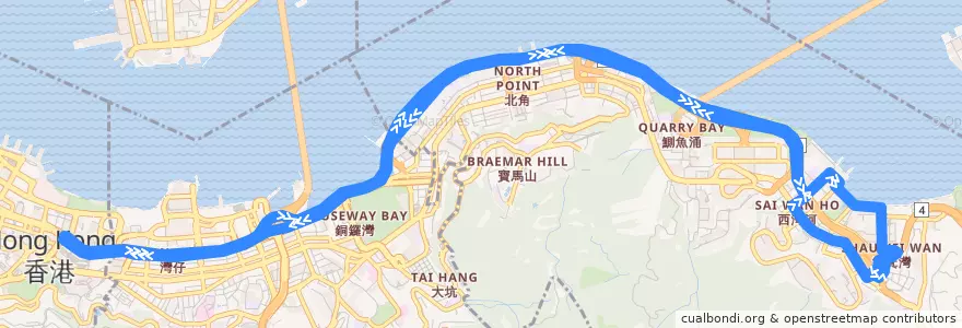 Mapa del recorrido NWFB 720A (Grand Promenade ↺ Admiralty (Central Government Offices)) de la línea  en جزيرة هونغ كونغ.