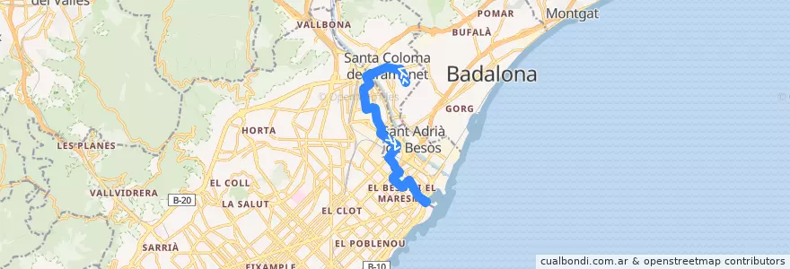 Mapa del recorrido V33 Santa Coloma - Fòrum / Campus Besòs de la línea  en Барселонес.