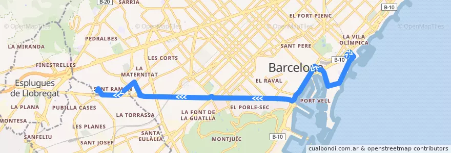 Mapa del recorrido D20: Pg. Marítim => Ernest Lluch de la línea  en Barcelona.