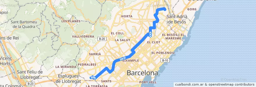 Mapa del recorrido H8 - Camp Nou => Bon Pastor de la línea  en Barcelona.
