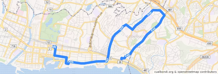 Mapa del recorrido 62 de la línea  en 明石市.
