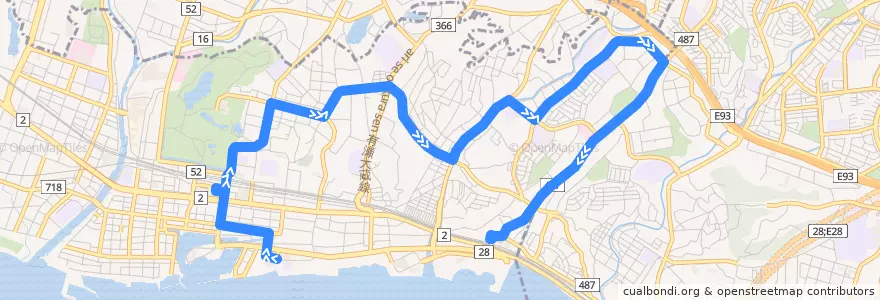 Mapa del recorrido 60 de la línea  en 明石市.