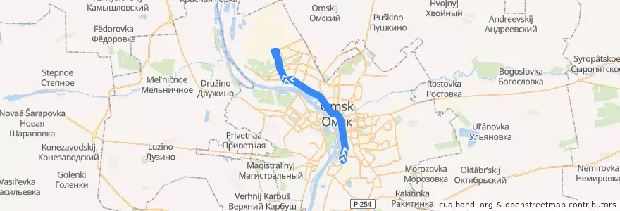 Mapa del recorrido Троллейбус №4: Железнодорожный вокзал - Омский нефтеперерабатывающий завод de la línea  en городской округ Омск.