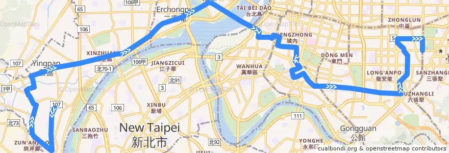 Mapa del recorrido 臺北市 235 首都客運 新莊-國父紀念館 (往程) de la línea  en تايبيه الجديدة.