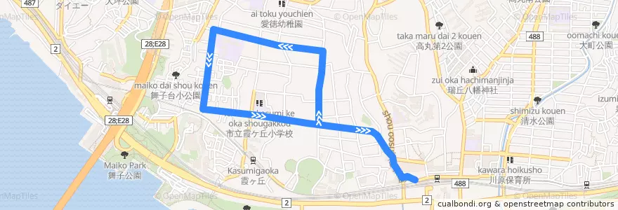 Mapa del recorrido 1 de la línea  en 垂水区.