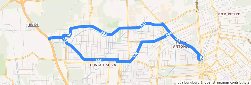 Mapa del recorrido Circular Rui Barbosa de la línea  en Joinville.