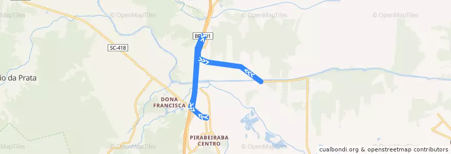 Mapa del recorrido Pirabeiraba/Estrada do Oeste de la línea  en Joinville.