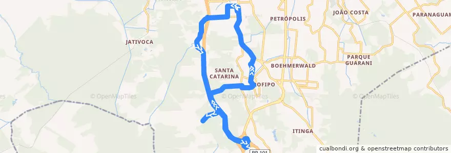 Mapa del recorrido Lagoa Dourada de la línea  en Joinville.