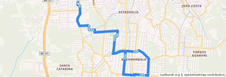 Mapa del recorrido Escolinha via Santa Helena de la línea  en Joinville.