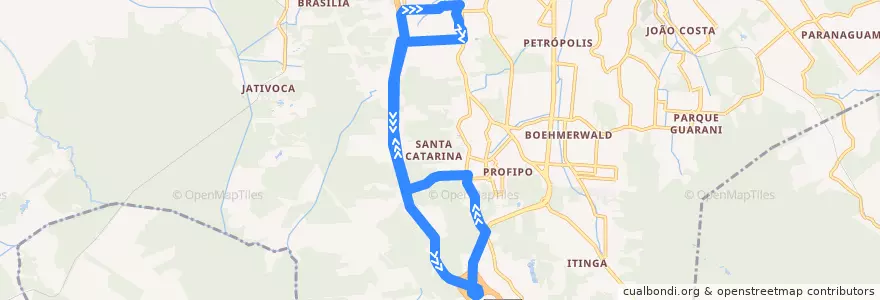 Mapa del recorrido Eixo Sul via Portugal de la línea  en Joinville.