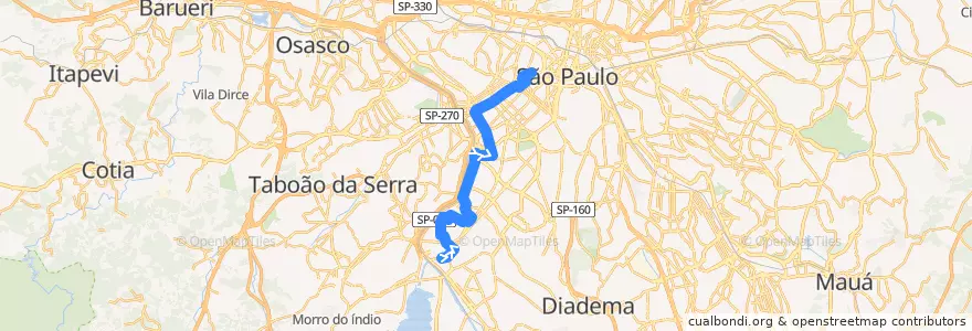 Mapa del recorrido 7245-10 Hospital das Clínicas de la línea  en São Paulo.