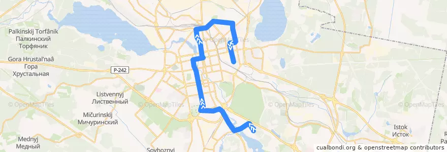 Mapa del recorrido Автобус 056. Сосновый бор - Уралобувь de la línea  en городской округ Екатеринбург.