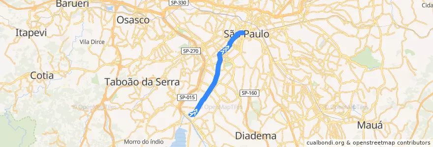 Mapa del recorrido 6500-10 Terminal Bandeira de la línea  en São Paulo.