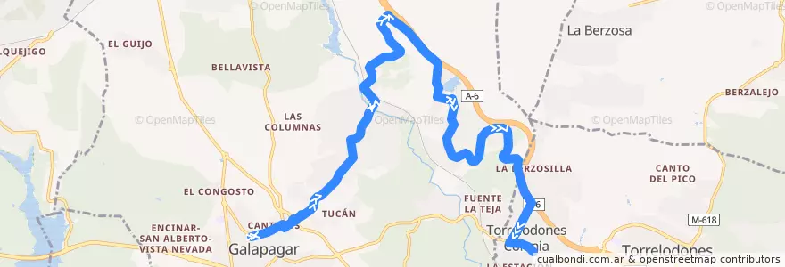 Mapa del recorrido Bus 635b: Galapagar → La Navata → Torrelodones (Colonia) de la línea  en Galapagar.