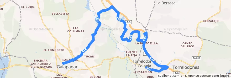 Mapa del recorrido Bus 635b: Torrelodones (Colonia) → La Navata → Galapagar de la línea  en Cuenca del Guadarrama.