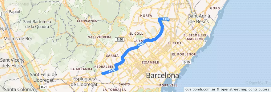 Mapa del recorrido H6 - Fabra i Puig - Zona Universitària de la línea  en Barcelona.