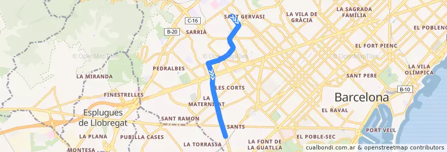 Mapa del recorrido 70 Bonanova / Rambla de Badal de la línea  en Barcelona.