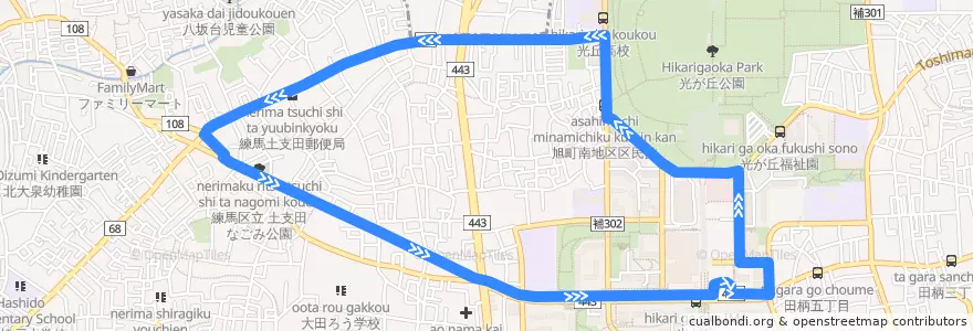 Mapa del recorrido 土支田循環 de la línea  en 練馬区.