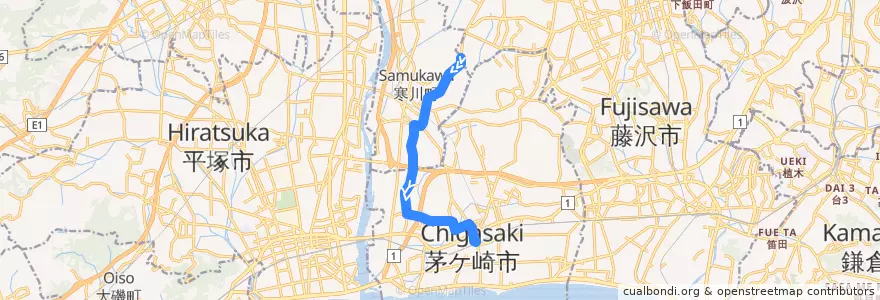 Mapa del recorrido 茅ヶ崎45系統 de la línea  en 神奈川県.
