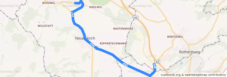 Mapa del recorrido Bus 70: Rothenburg, Bahnhof => Sempach Station de la línea  en Luzern.