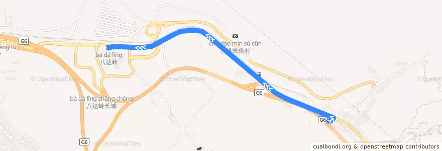 Mapa del recorrido Bus 八达岭景区接驳车 de la línea  en Yanqing County.